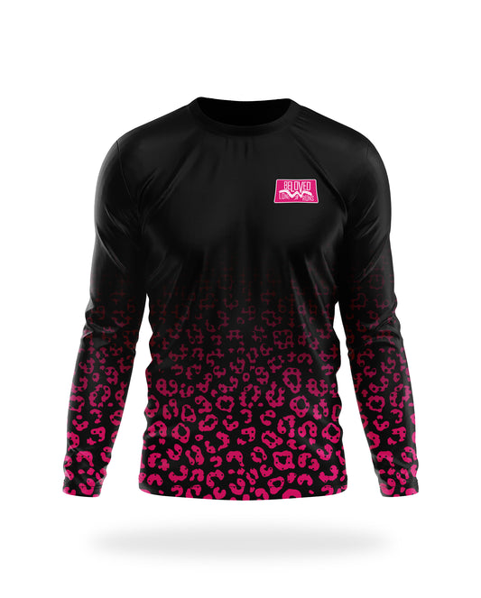 Women's Black Leopard Pink Fade Long Sleeve