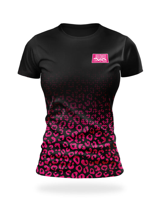 Women's Black Leopard Pink Fade Tee